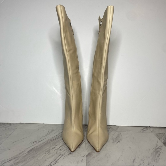 Schutz Asya Up Eggshell Leather Pointy Toe Wedge Tall Boot 9B - Picture 2 of 14